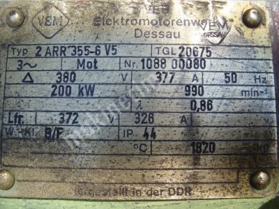 Reostalı Motor, 200 Kw - 950 Dk.Orijinal Sargı, Çok Az Kullanılmış, Garantili