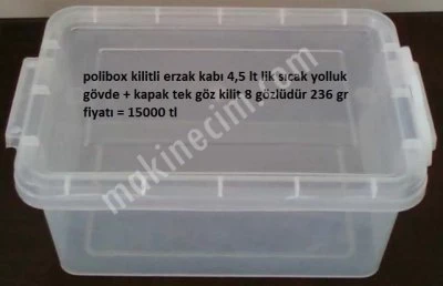 Satılık Polibox Kilitli Erzak Kabı 4,5 Lt Sıcak Yolluk Gövde Tek Gözlü + Kapak Tek Gözlü Kilit Yeri 8 Gözlüdür = 236 Gr Fiyatı = 15000 Tl