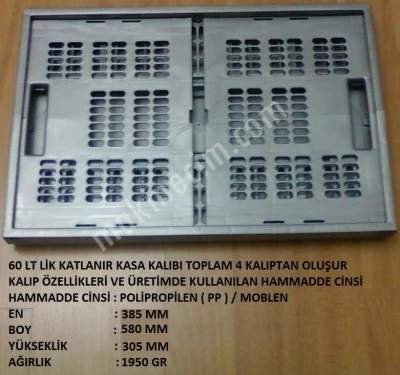 Satılık 60 Lt Lik Katlanır Kasa Kalıbı 385 X 580 X 305 Ölçülerinde = 1950 Gr Fiyatı = 85.000 Tl