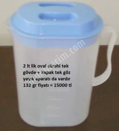 Satılık 2 Lt Lik Oval Sürahi Gövde Tek Gözlü + Kapak Tek Gözlü + Yayık Aparatı Var = 132 Gr Fiyatı = 15000 Tl