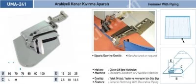 Ev Tekstili Grubu Aparatları Arabiyeli Kenar Kıvırma Aparatı Uma-241
