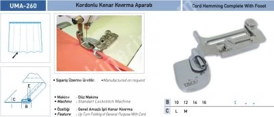Ev Tekstili Grubu Aparatları Kordonlu Kenar Kıvırma Aparatı Uma-260