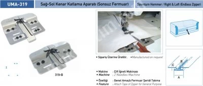 Ev Tekstili Grubu Aparatları Sağ-Sol Kenar Katlama Aparatı (Sonsuz Fermuar) Uma-319