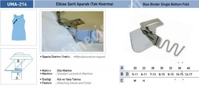 Elbise Grubu Aparatları Elbise Şerit Aparatı (Tek Kıvırma) Uma-214