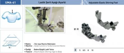 Elbise Grubu Aparatları Lastik Şerit Ayağı (Ayarlı) Uma-61