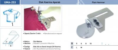 Elbise Grubu Aparatları Etek Kıvırma Aparatı Uma-253