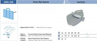 Ambalaj, Deri Ve Döşeme Grubu Aparatları Kenar Biye Aparatı Uma-265