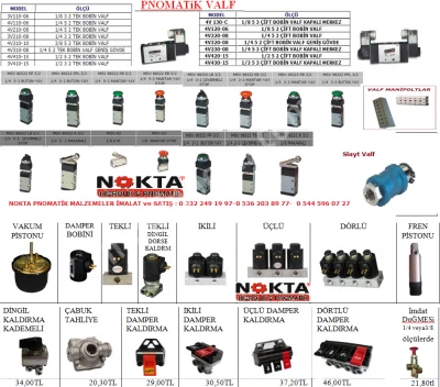 Pedallı Hava Valfler, Cetop Hava Silindirler, Slayt Hava Valfler, Pnömatik Solenoid Valfler