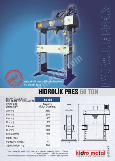 60 Ton Hidrolik Atölye Presi