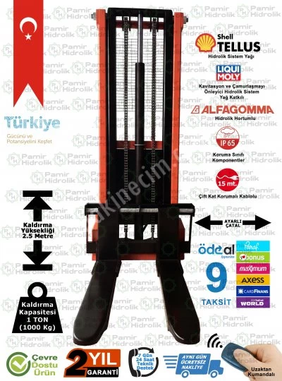 Phe-1025 Elektrikli İstif Makinası 1 Ton 2.5 Mt Ücretsiz Nakliye