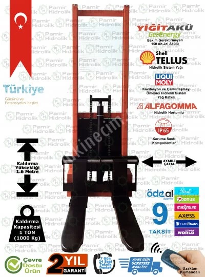 Pha-1016 Akülü İstif Makinası 1 Ton 1.6 Mt Ücretsiz Nakliye