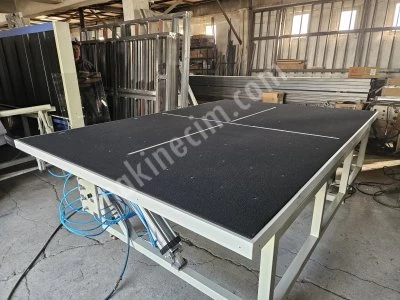 2300X3300 Yatar Kalkar - Hava Yastıklı - Kırma Kollu - Dayama Pistonlu Cam Kesim Masası