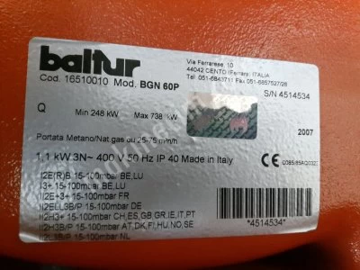 Doğalgaz Brülör Hiç Kullanılmamış Baltur Bgn 60P ve 100P