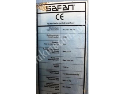 Safan Hollanda Malı 3 Mt.6Mm Cnc Hid.Giyotin Makas