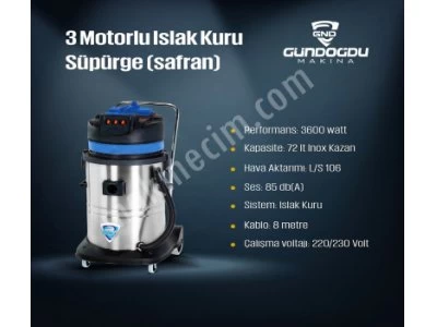 Islak Kuru Süpürge 3 Motorlu İnox Kazan