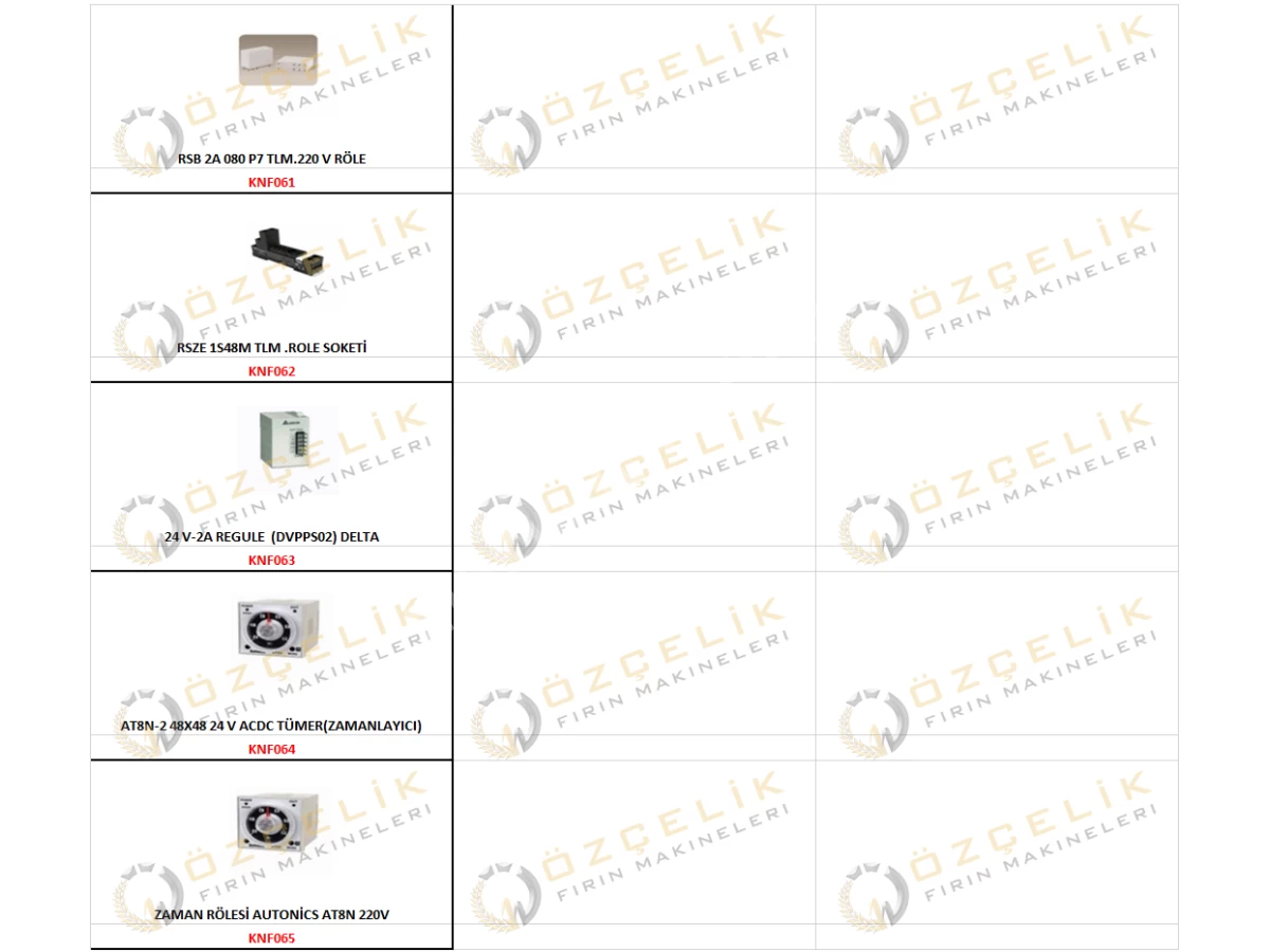 Konveksiyonel Fırın 5-8 Parça Listesi