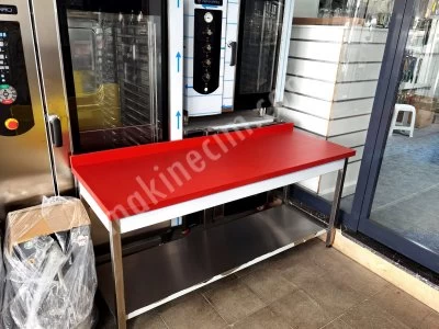 Kırmızı Polyemitli Çalışma Tezgahı Taban Raflı