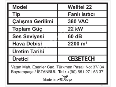 Fanlı Isıtıcı 380 Volt 22 - 25 - 30 Kw ( 250 - 350 M2)