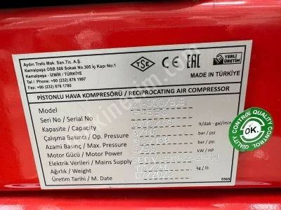(Sıfır) Aydın Trafo 300 Litre 4 Hp 8 Bar Kompresör 21-300-5.5 Kompresör