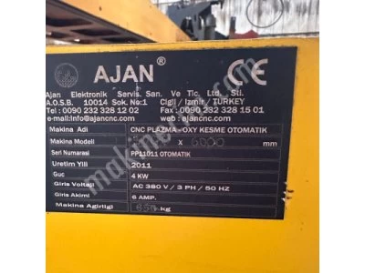 Ajan Brand 3 X 8 Mt  260 Amp Oxygen Cuttıng Machıne 2011 Model