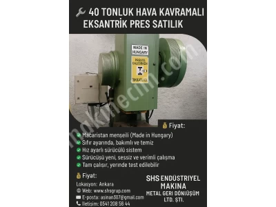 Shs Endüstriyel'den 40 Tonluk Eksantrik Pres Çok Temiz Uygun Fiyat