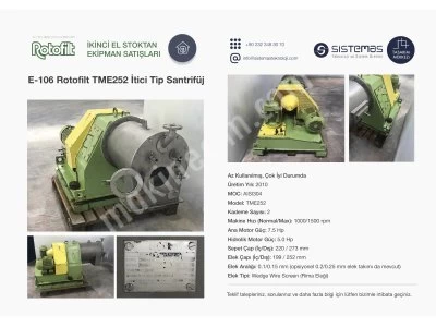 E-106 Tme 252 Rotofilt Pusher Centrifuge - Second Hand