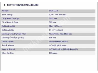 1850 Mm'lik Sac Dilme Makinası Sıfır