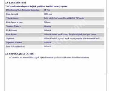 1850 Mm'lik Sac Dilme Makinası Sıfır