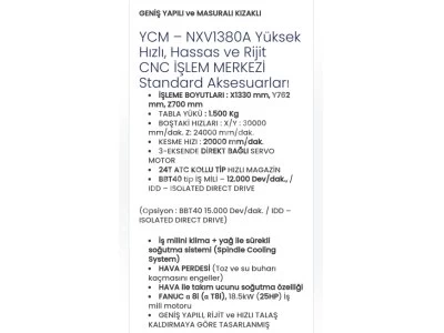 Tayvan Ycm Supermax Nxv1380A 2017 Model Cnc Dik İşlem Merkezi Makina