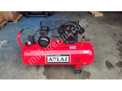 200 Litre Sıfır, Atlas Marka 3 Hp Çift Kafa Kompresör