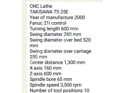 Cnc Takisawa Ts 25 E Torna