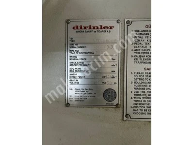 60 Ton Dırınler Eccentrıc Press | Pneumatıc Clutch | 2003 Model | Excellent Condıtıon