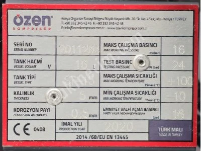 2.El Vidalı Hava Kompresörü Özen En 15 2020 Model