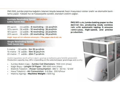Pks 500 Masurasız Pişirme Kağıdı Sarım Makinası