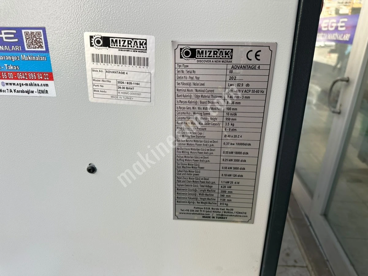 (Sıfır) Mızrak Advantage 4 Başson Kesmeli Pvc Kenar Bantlama Makinası