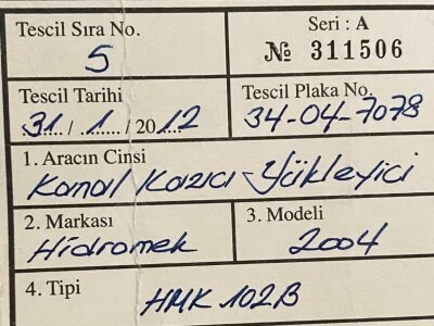 Satılık Hidromek 102B (Kırıcı ,Çatal,40 Lık Kova Yanında Verilecektir)