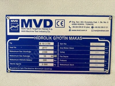 Giyotin Makas Mvd 3100 10 Mm Motorlu Dayama Otomatik