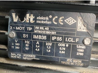 Volt Motor Çif Devir 1.3 1,8 Kw 1400 2800 Devir