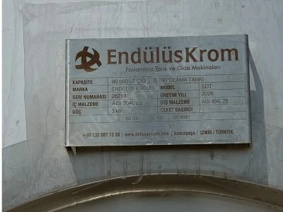 Satılık Sıfır Krom 80 Tonluk (80.000Lt) Çiğ Süt Depolama Tankı – Dikey / Isı Yalıtımlı / Aısı 304L