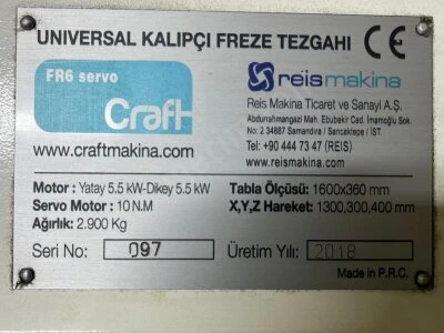 Craft Fr6 Servo Üniversal Kalıpçı Freze