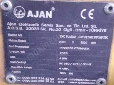 Ajan Cnc Plazma 2000*6000