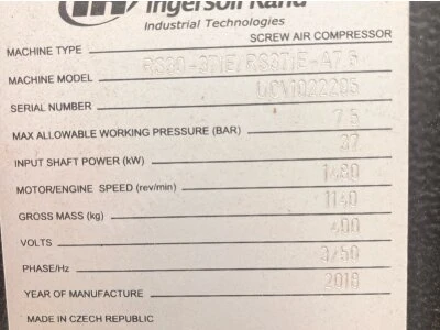 İngersoll Rand 37 Kw Vidalı Kompresör + Hava Kurutucu + 2.000 Litre Hava Tankı